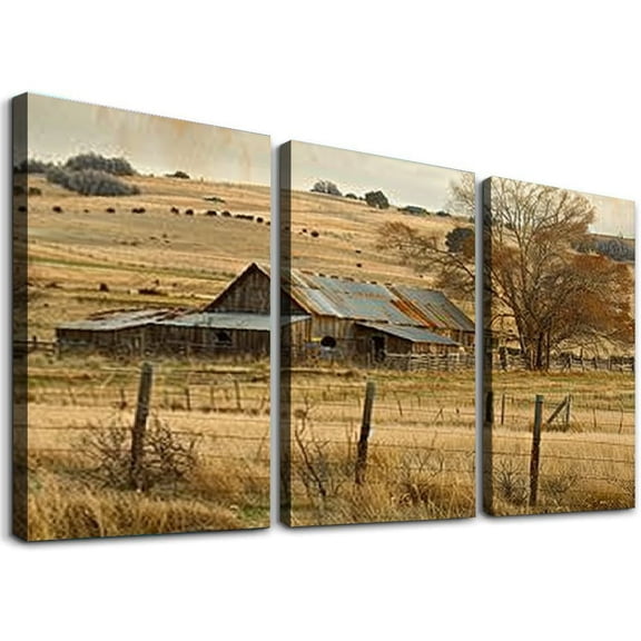 Shadudu Barn Field Australian Tonalism Canvas Wall Decor Set for Living Room Bedroom Office, 3-Piece Unframed Artwork Collection 12"x16"x3pcs