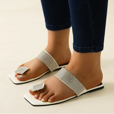 

PhoneSoap Fashion Summer Women Slippers Rhinestone Thong Flat Comfort Casual Sexy Style White