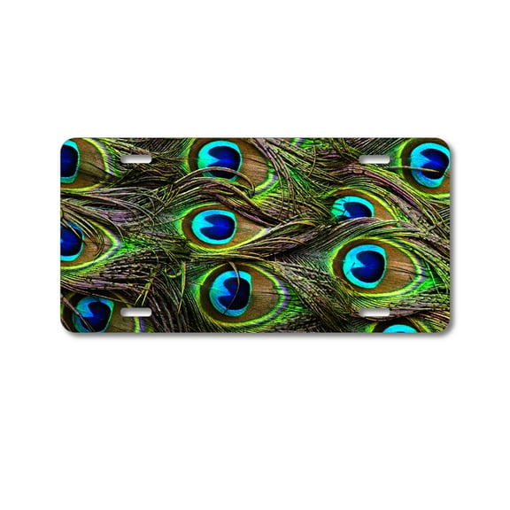 DistinctInk Custom Aluminum Vanity License Plate for Front of Car - Peacock Feathers