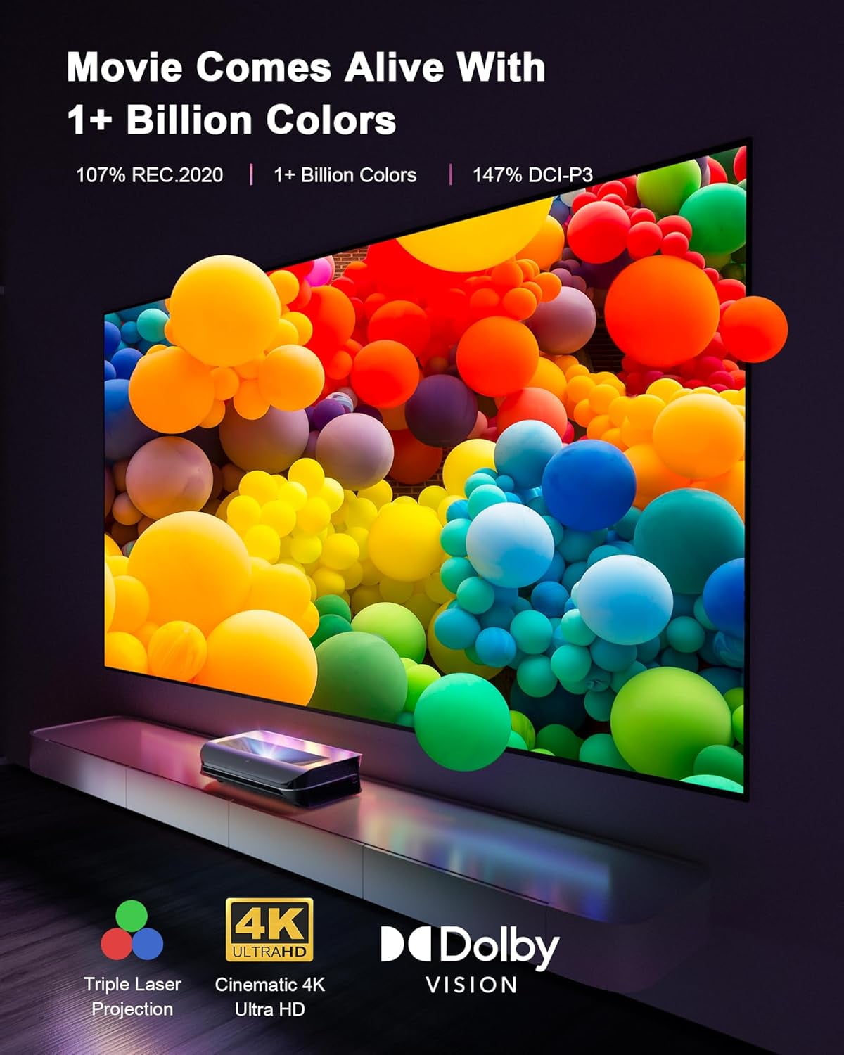 Restored AWOL VISION LTV-2500 Pro 4K UHD Ultra Short Throw Triple Laser Projector with Dolby Vision & Atmos, Active 3D, 150", HDR10+ (Refurbished)