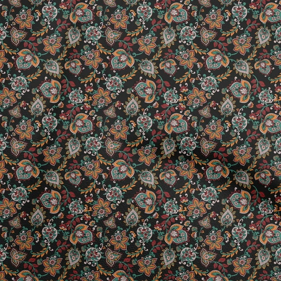 oneOone Polyester Spandex Black Fabric Floral Fabric For Sewing Printed Craft Fabric By The Yard 56 Inch Wide