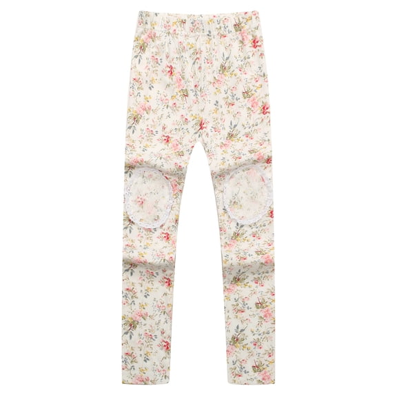 Richie House Girls' Floral Pants with Lace at Knee RH1536