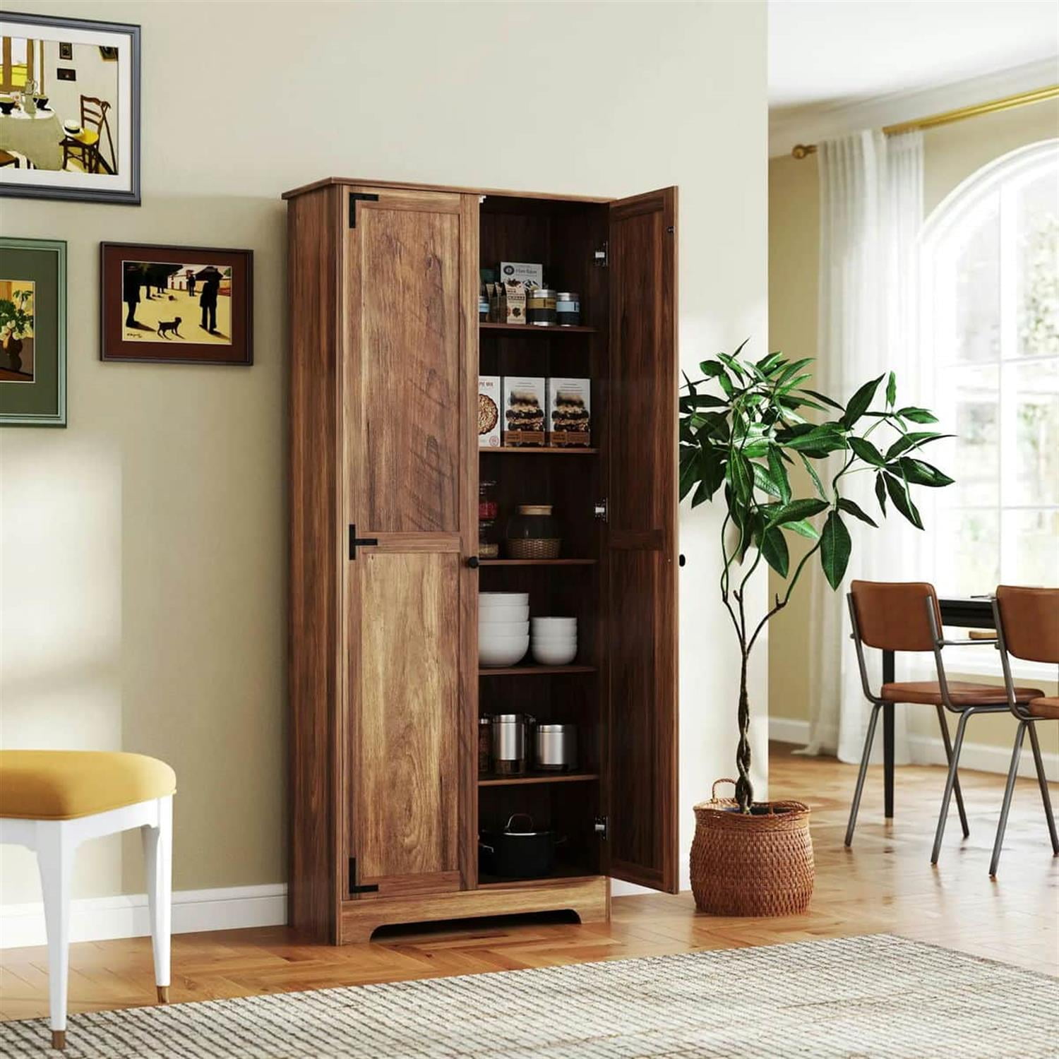 Demi Bonn 71" Large Kitchen Pantry Cabinet, Freestanding Storage with 6 Adjustable Shelves for Home Organization, Brown