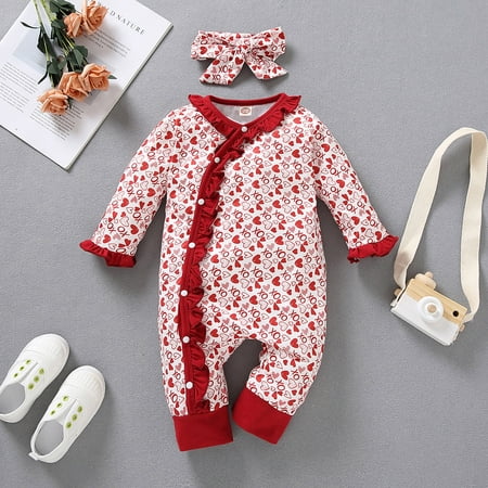 

Sodopo Baby Pajamas Infant Baby Girls Valentine s Day Hearts Print Ruffles Romper Jumpsuit+Headbands Boy Girl Pajamas Bodysuit Toddler Jacket