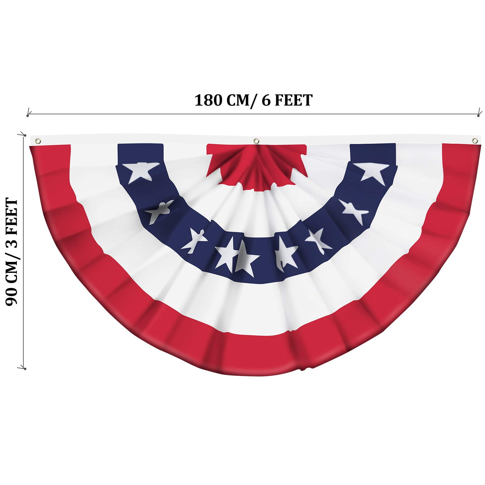 USA Pleated Fan Flag American US Bunting Flag Patriotic Half Fan Banner Flag with Canvas Header and Brass Grommets for 4th of July Memorial Day Indoor Outdoor Decoration (3pcs, 3x6 Feet)
