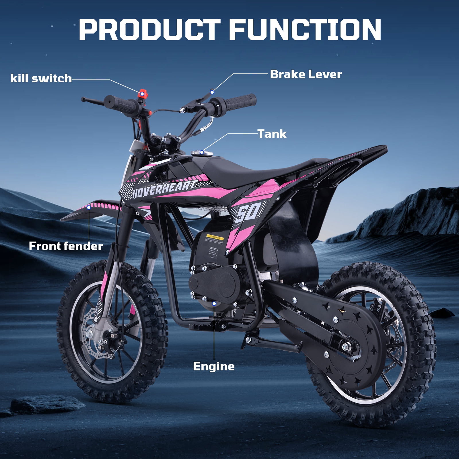 50CC 4-Stroke Dirt Bike for Adults & Teens & Kids,Professional Dirt Bike with Dual Disc Brakes,Double suspension and Anti-slip Off-Road Tires, Gas Dirt Bike Max Load 180 lbs,Pink
