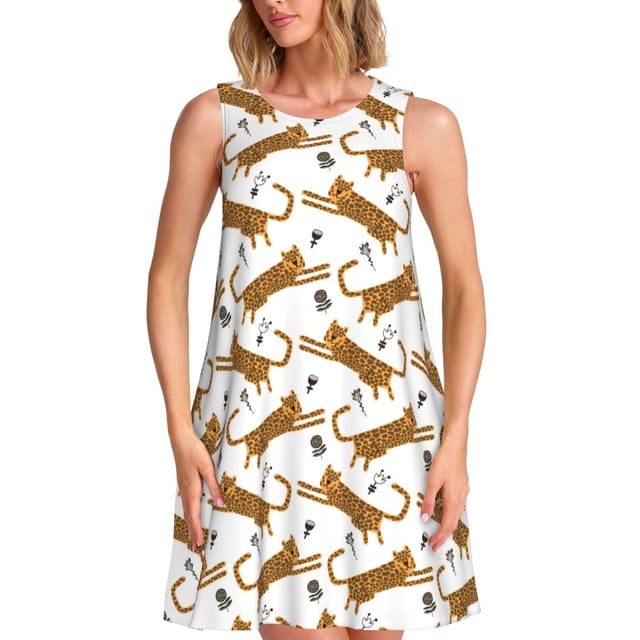 Balery Leopard Print Vestidos de verano para mujer con estampado: vestido holgado sin mangas, vestido playero informal y cómodo para días calurosos.