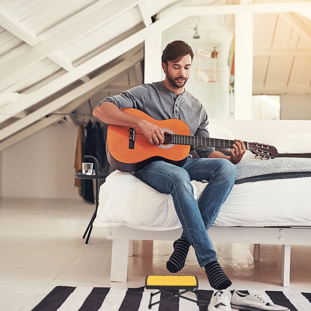 OULII Étagère de Performance Guitare 1 Pce Jaune Pliable Réglable pour Jouer Facilement