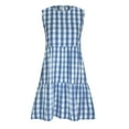 thumbnail image 4 of Sakmal Blue Womens Dresses Spring Sundress Midi Cotton Line Ruffle Dress Sleeveless Plaid Dresses, 4 of 8