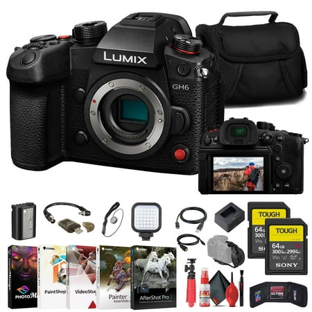Panasonic Lumix GH6 Mirrorless Camera (DC-GH6BODY) + 2 x Sony 64GB TOUGH SD Card + More Advanced Bundle