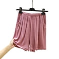 thumbnail image 5 of Feancey Soft Pajama Shorts for Women Elastic Waist Loose Fit Lounge Shorts Solid Color Wide Leg Pj Bottoms Comfy Casual Sleep Shorts Pink L, 5 of 10