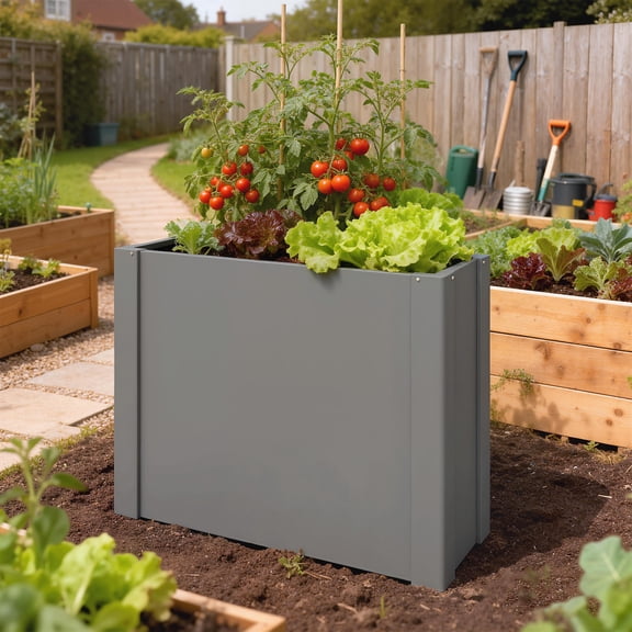 Outsunny Raised Garden Bed Galvanized Planter Box with Gloves for Gardening Vegetables, Flower, Herb, 2.6 x 1 x 2 ft, Gray