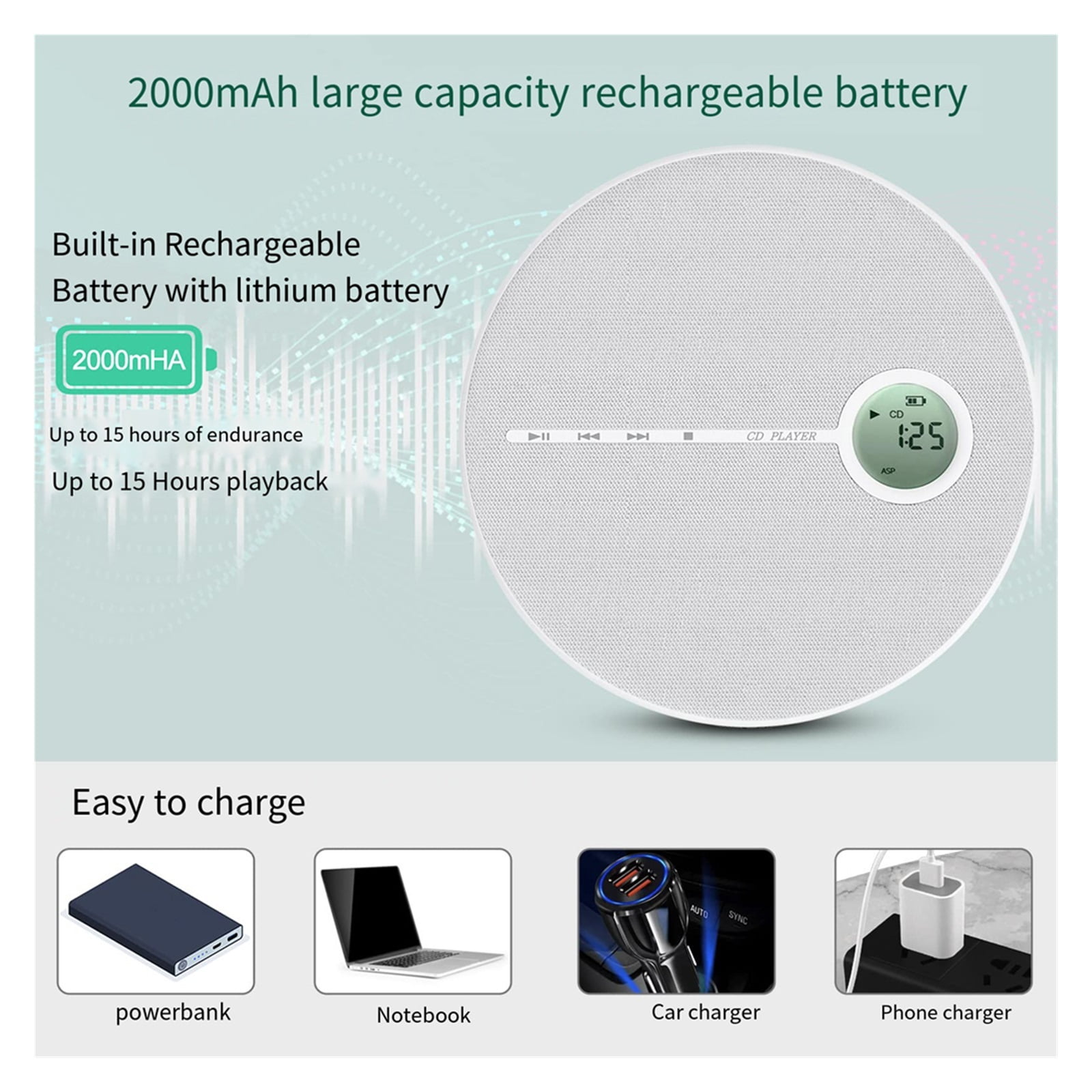 Portable Walkman CD Player Bluetooth Rechargeable With Speakers Cd Player