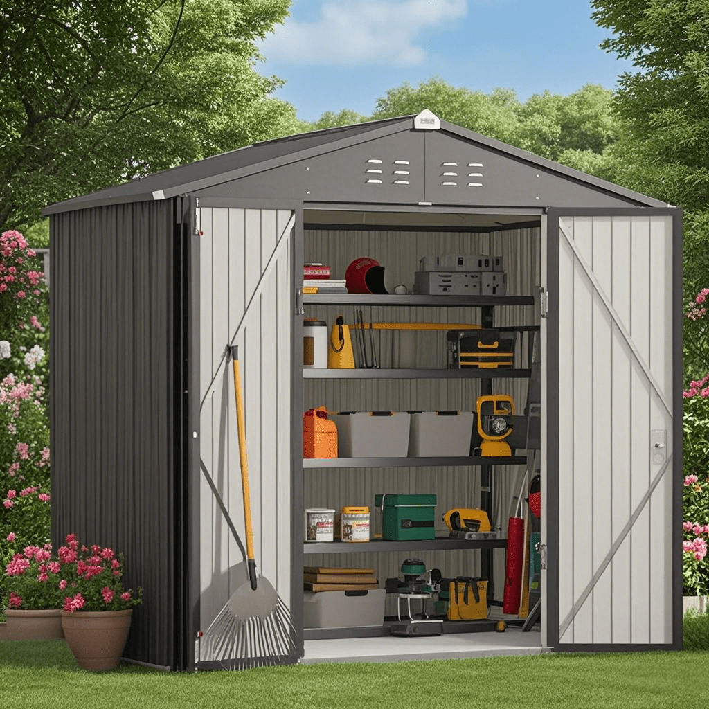Aiho 5'x3' Outdoor Shed, Single Lockable Door, Galvanized
