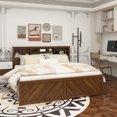 thumbnail image 3 of King Size Wood Platform Bed with Multi-storage Headboard, USB and Drawers, Antique Wood Color, 3 of 12