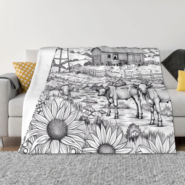 Fotbe Country Farm Scene Manta de Franela con Estampado, Manta Ultrasuave para Cama, Sofá, Auto, Hipoalergénica y Antibolitas-60"x50"