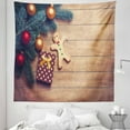 thumbnail image 1 of Gingerbread Man Tapestry, Pine Branches Delicious Cookie and Present on Wood Planks, Fabric Wall Hanging Decor for Bedroom Living Room Dorm, 5 Sizes, Hunter Green Pale Brown, by Ambesonne, 1 of 1