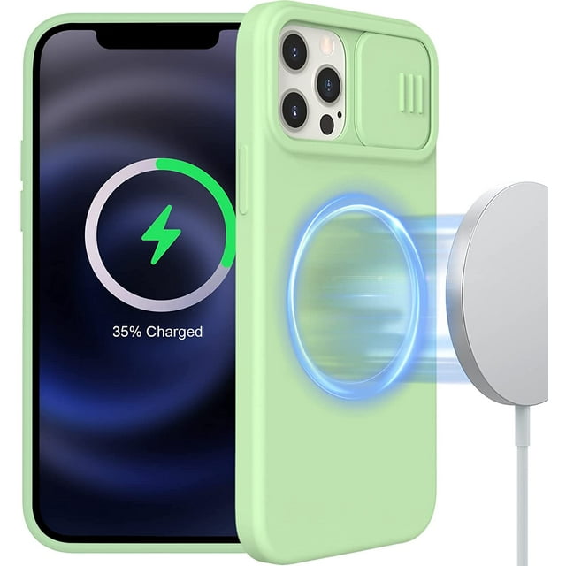 Nillkin Compatible with iPhone 12 Pro Max Case with Slide Cover Camera Protection, CamShield Silky MagSafe Liquid Silicone Thin Phone Case for iPhone 12 Pro Max Case 6.7 Green