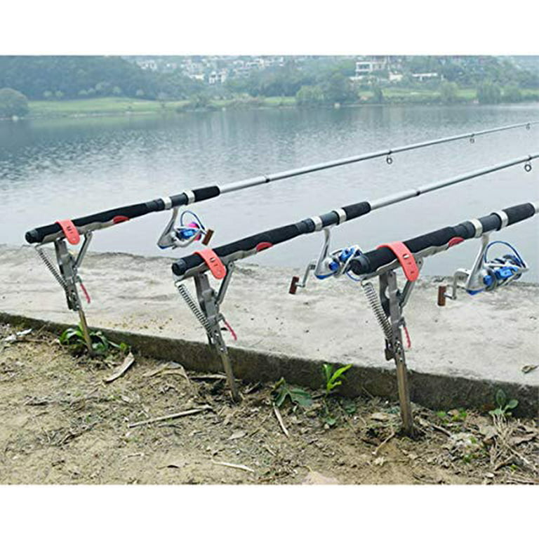 Fishing Rod Holder Automatic Spring Tip-Up Hook with Stainless Steel Ground Support Fish Pole Rack, 2 Packs