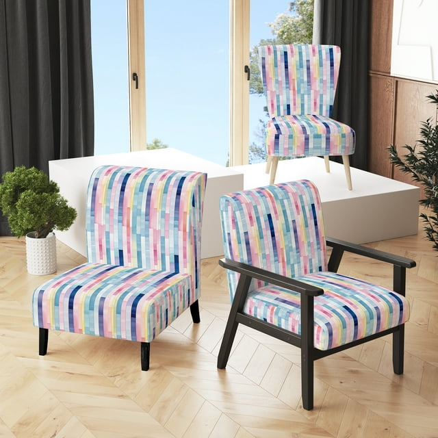 Designart « Dreamy Watercolor Stripes In Pink II » Fauteuil d'Appoint Rembourré à Rayures Roses - Fauteuil Moderne pour Salon