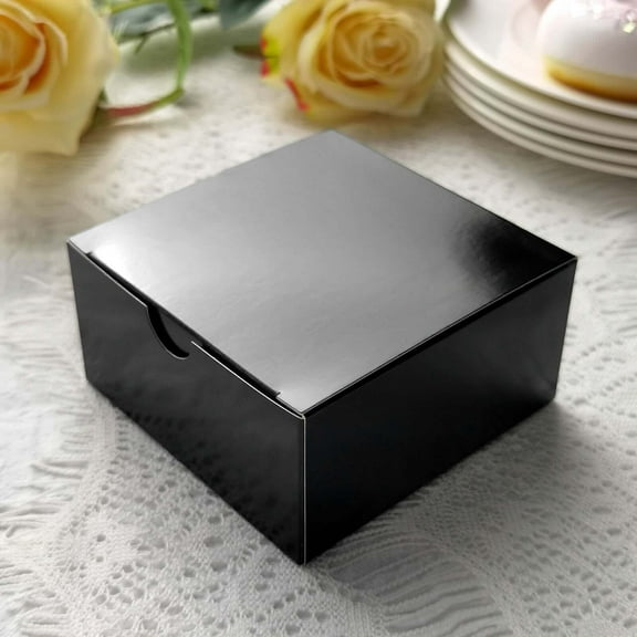 Efavormart 100pcs of 4x4x2 Black Cake Box for Candy Treat Gift Wrap Box Party Favor Boxes for Bridal Shower Wedding Party