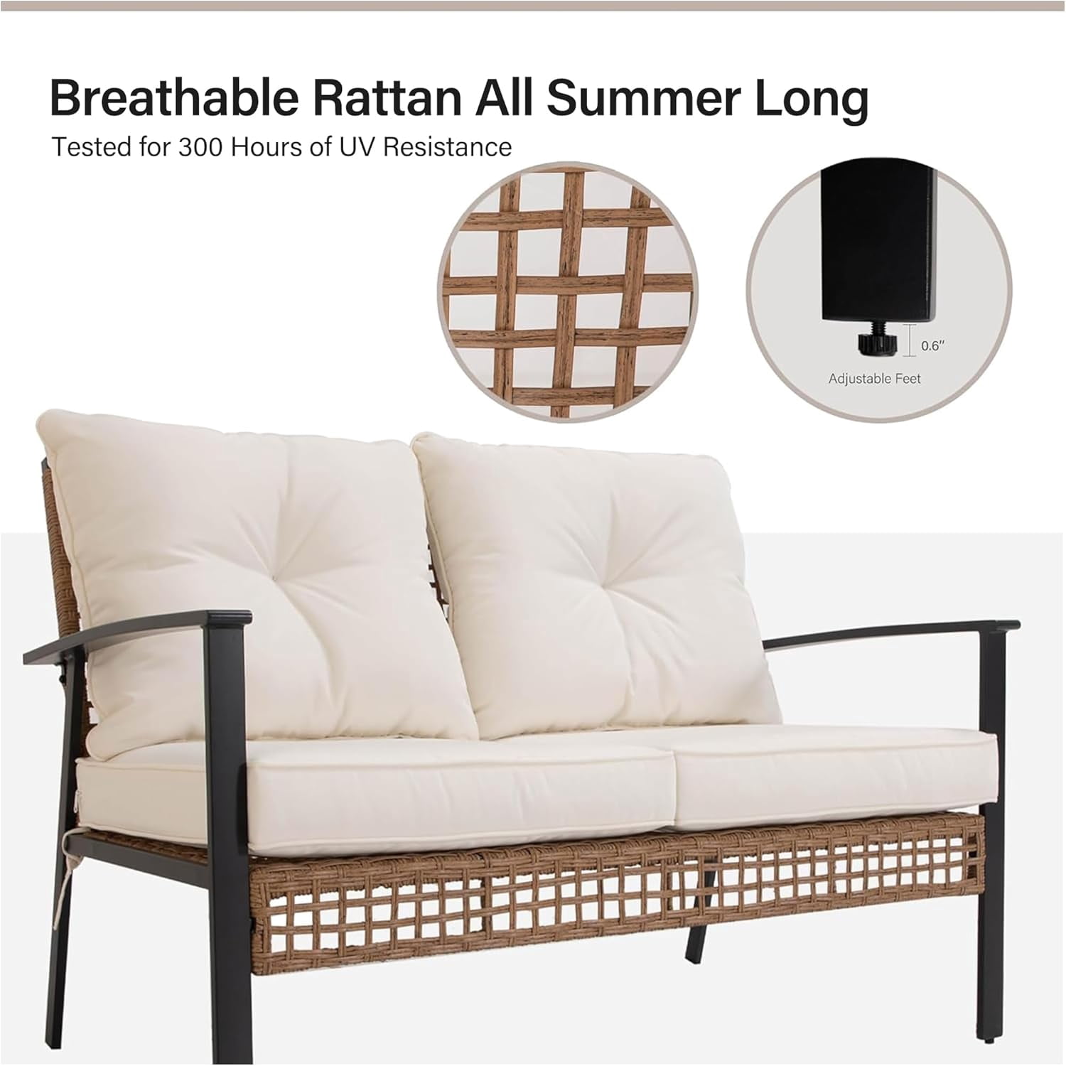 LAUSAINT HOME 4-Piece Patio Conversation Set  with Rocking Chairs and Storage Coffee Table for Backyard, Porch, Garden and Poolside