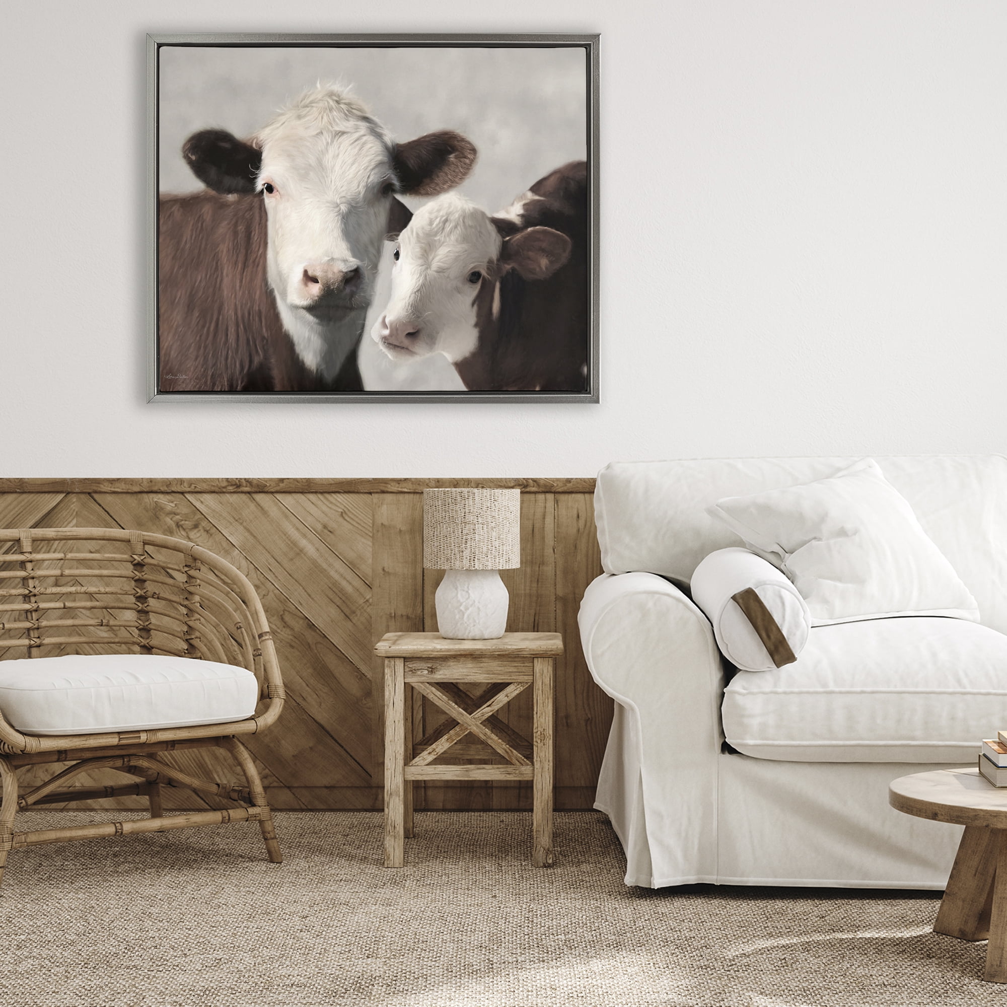 Stupell Industries Mommy & Me Cows Gray Framed Floater Canvas Wall Art, design by Lori Deiter