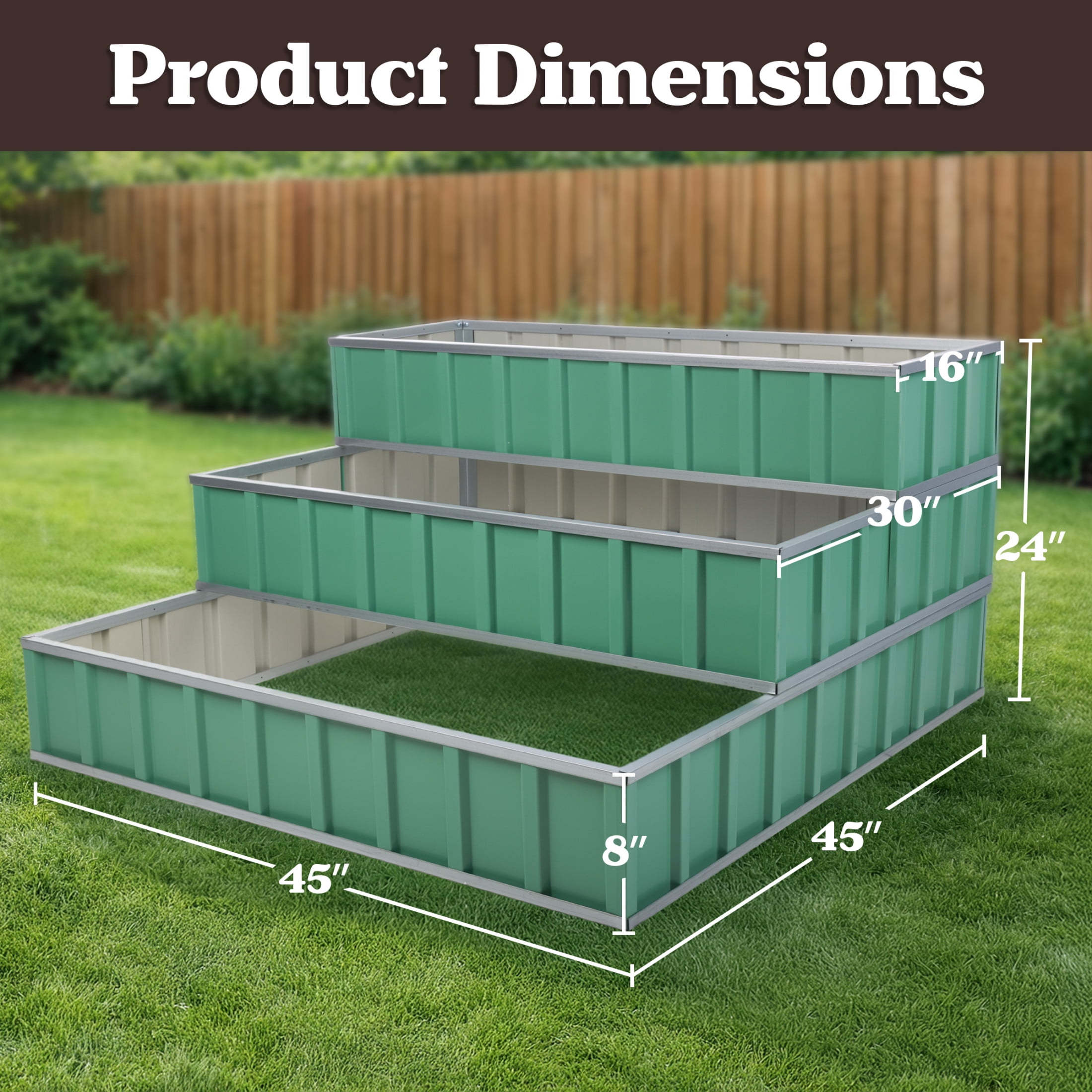 Pure Garden 3 Tier Raised Garden Bed - 45”x45”x24” Galvanized Steel Stackable Raised Beds, Green