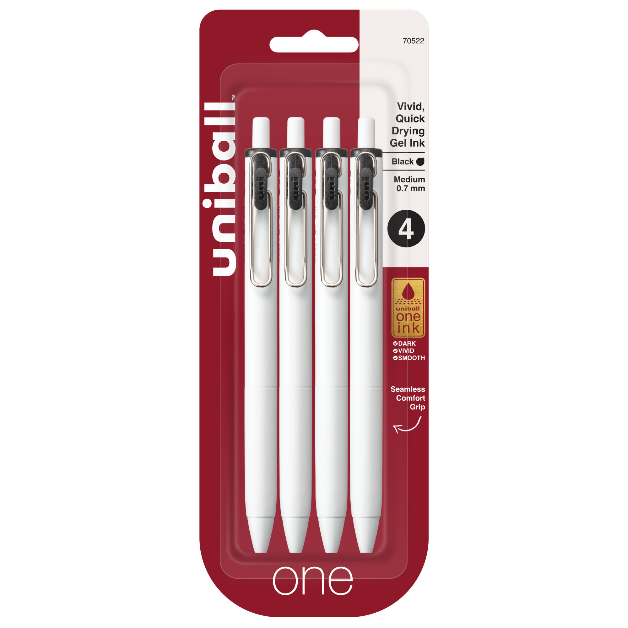 uniball One Retractable Gel Pens, Medium Point (0.7mm), Black Ink, 4 Count