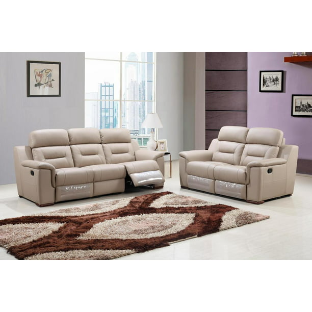 Contemporary Beige Leather Gel Match, Beige Leather Recliner Sofa Set