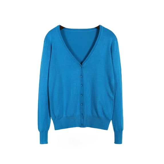 Sexy Dance Women Outwear V Neck Coat Long Sleeve Cardigan Sweater Cozy Jacket Autumn Lake Blue 4XL