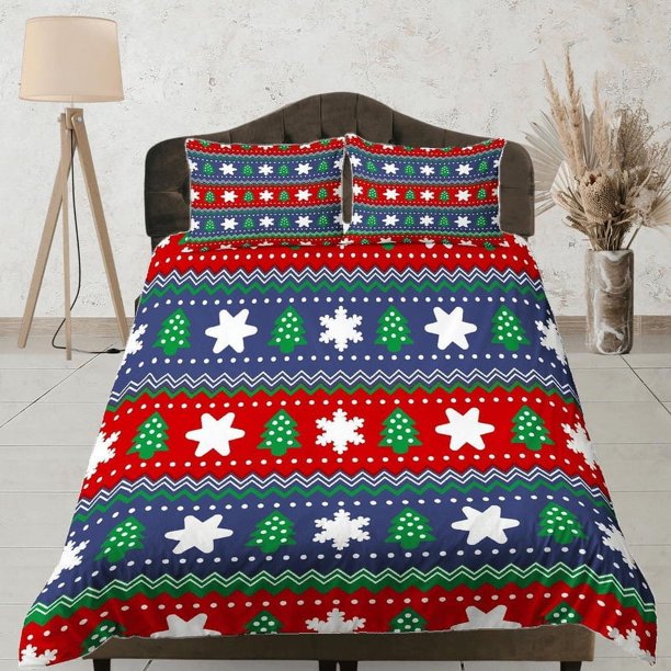 Navidad Juego De Funda Nórdica Con Almohadas Árbol De Navidad Dormitorio Ropa De Cama Consolador