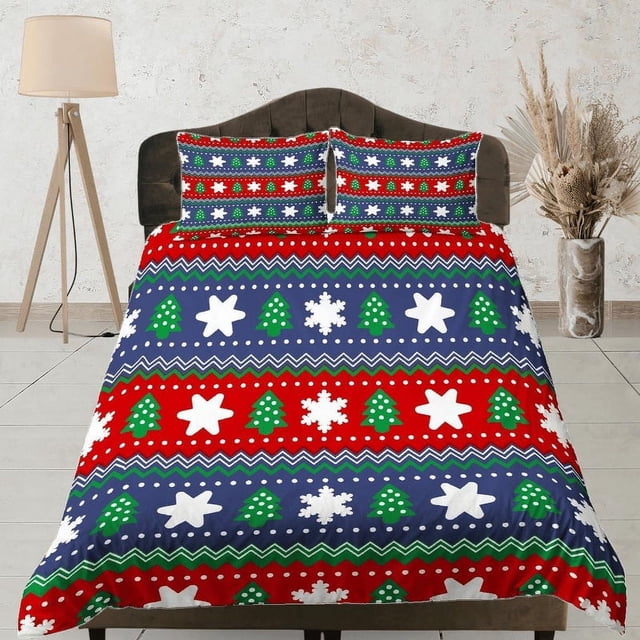 Navidad Juego de Funda Nórdica con Almohadas Árbol de Navidad Dormitorio Ropa de Cama Consolador