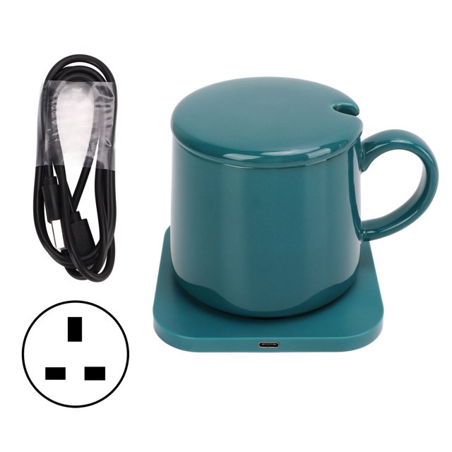 Calentador de tazas eléctrico Cargador Taza verde Carga de teléfono inalámbrico Panel impermeable Calentador de tazas de café para oficina en casa 100-240 V Enchufe del Reino Unido