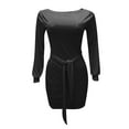 thumbnail image 5 of Women's Pullover Knit Dress Round Neck Long Sleeve Fall Winter Dresses Solid Tie Waist Casual Bodycon Mini Dress, 5 of 5