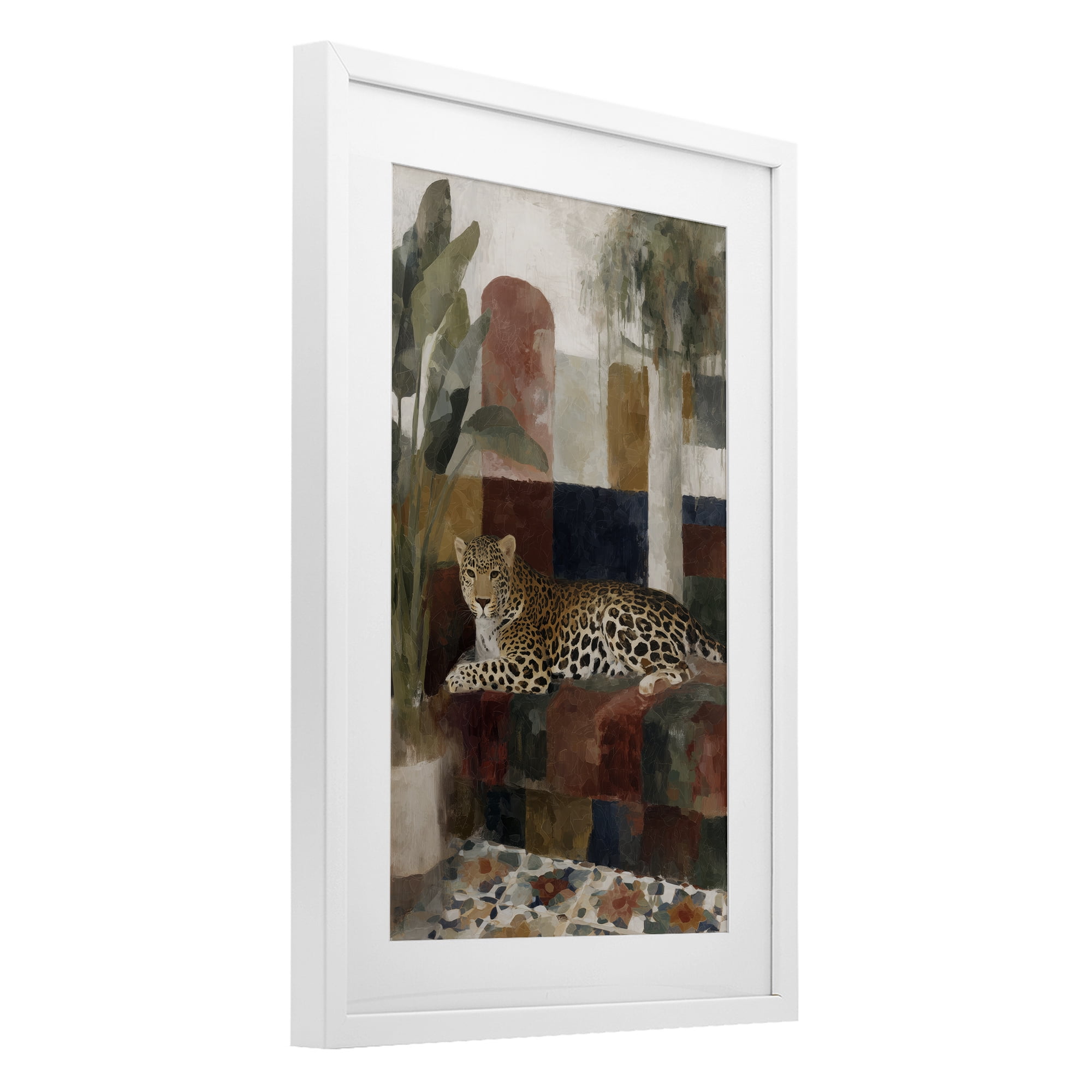 Stupell Industries Jaguar Among Tropical Palms White Framed Print Under Glass, design by Chromatic Storm Studio