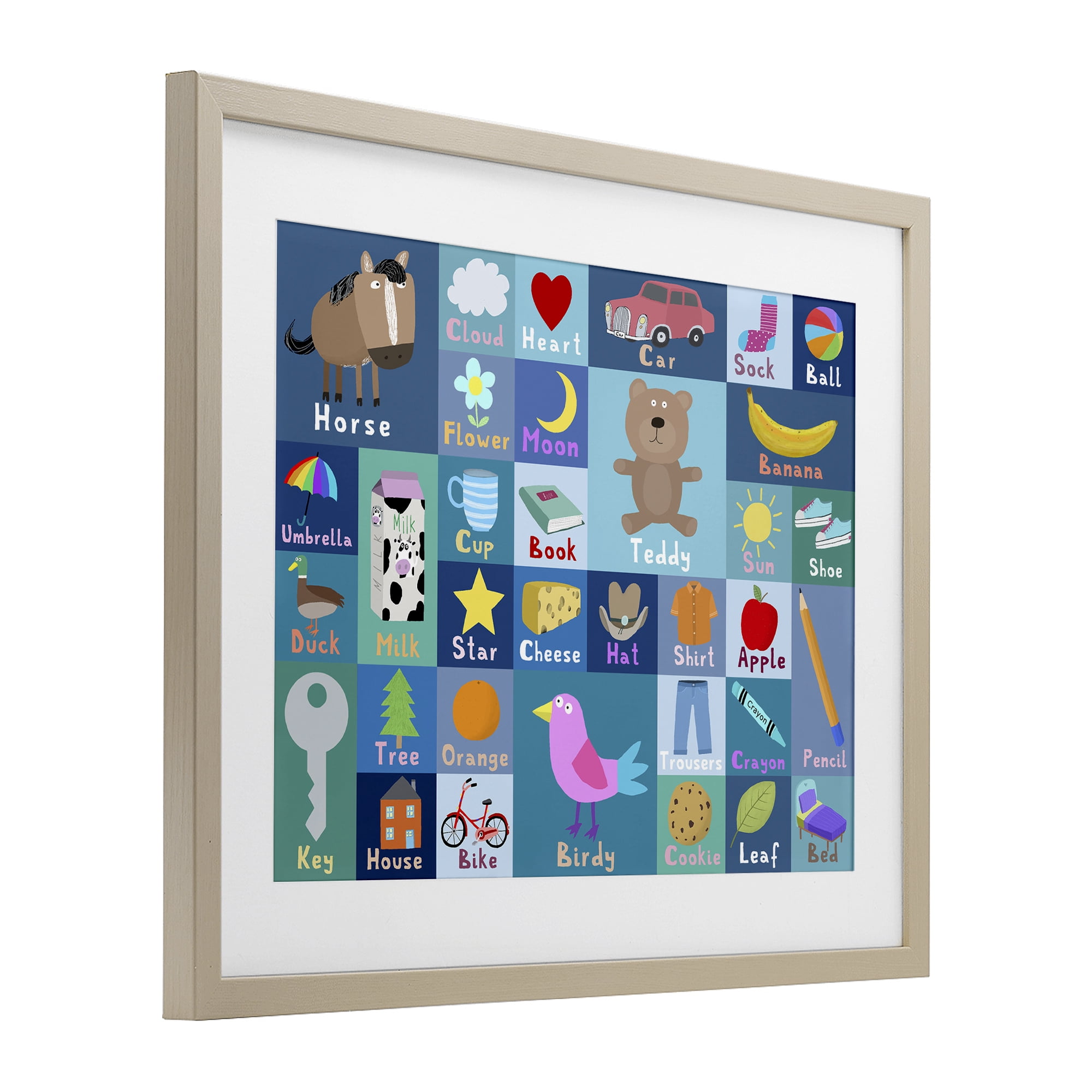 Stupell Industries Blue First Words Birch Framed Print Under Glass, design by Carla Daly