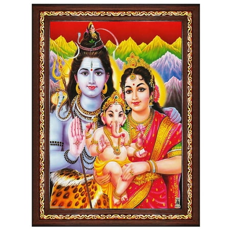 

Pavan Photo Laminations Shiv Parivar Family Siva Parvati Lord Shiva Wall Painting Framed Home Decor (Wood Matte Brown Small Size 6 X 8 Inch) B134S