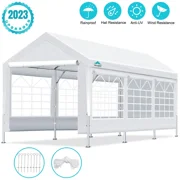 ADVANCE OUTDOOR 10'x20' Heavy Duty Steel Carport Car Canopy, Adjustable Height from 9.5ft to 11ft with Removable Window Sidewalls and Doors, White