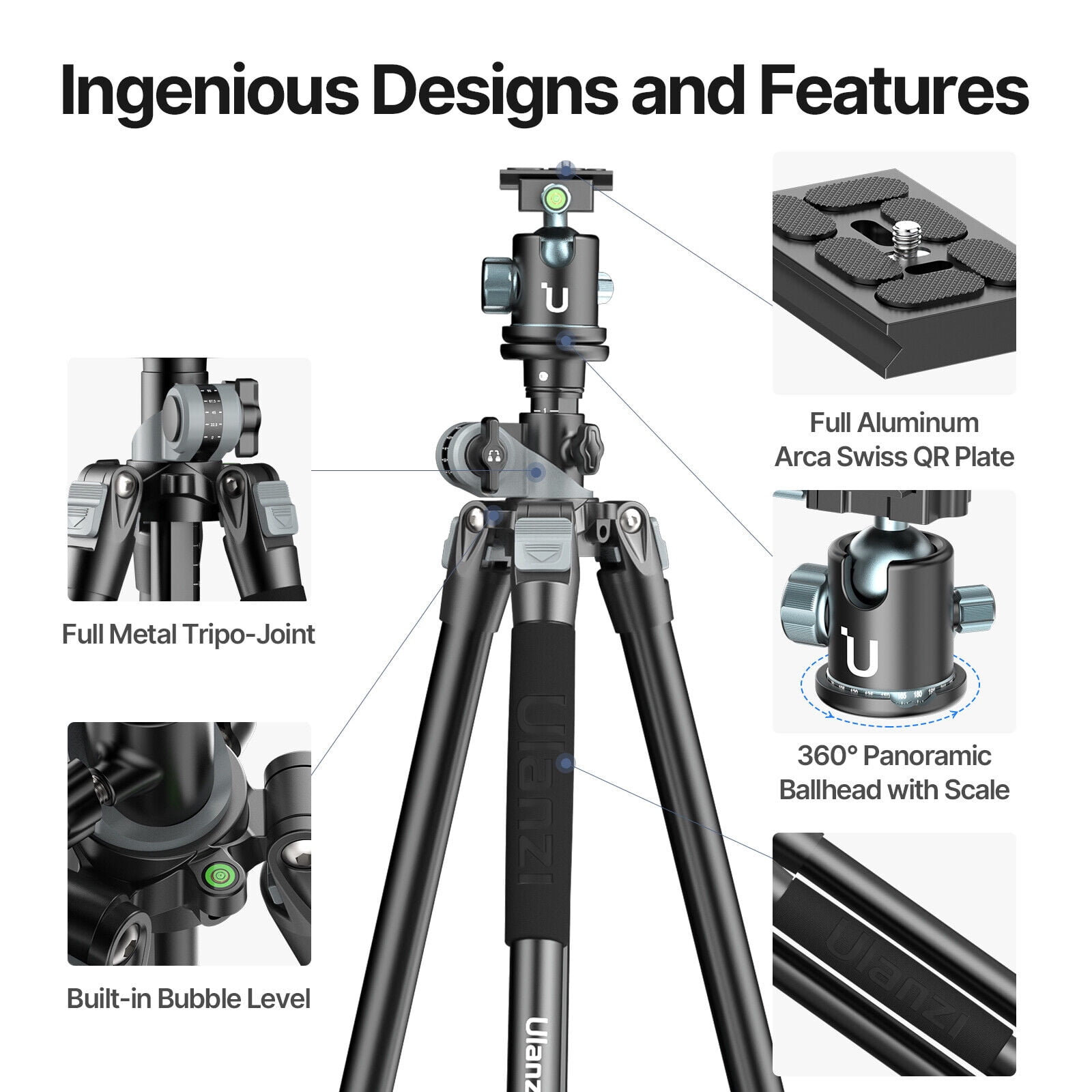 Ulanzi MT-59 Aluminum Multifunction Tripod & Monopod with 360° Ball Head, Arca-Compatible Camera Stand for DSLR Cameras & Smartphones