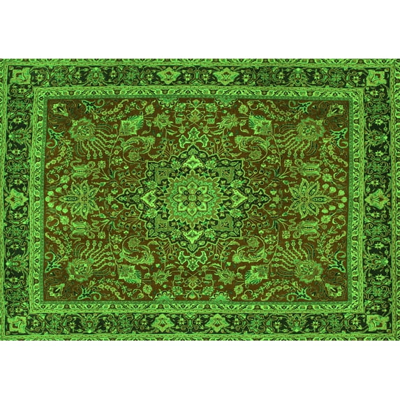 Ahgly Company Indoor Rectangle Medallion Green Traditional Area Rugs, 4' x 6'