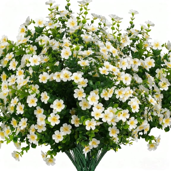 XEAZON 12 Bundles Artificial Flowers for Outdoors Decor, Artificial Fake Silk Flowers, UV Resistant Faux Plants for Wedding Indoor Outside Home DIY Garden Porch Party Decoration (White)