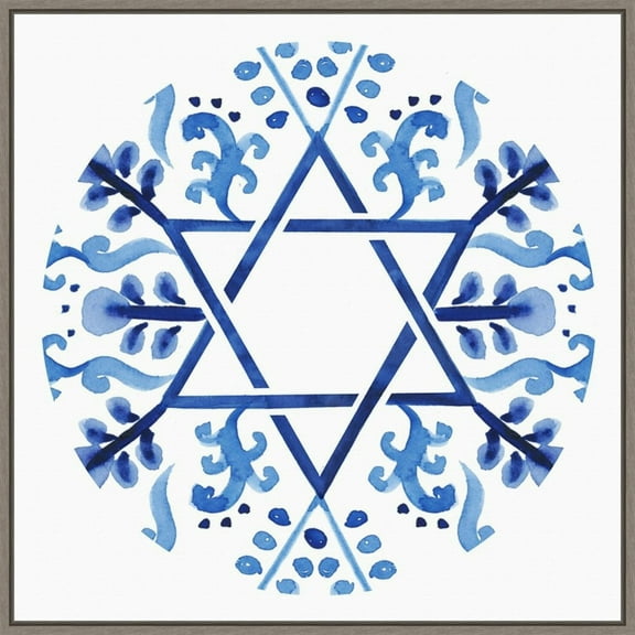 Amanti Art Indigo Hanukkah Collection C Framed Canvas Wall Art Print