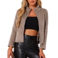thumbnail image 2 of INSPIRE CHIC Cropped Fleece Jacket for Women's Stand Collar Zip-Up Faux Fur Coats, 2 of 6