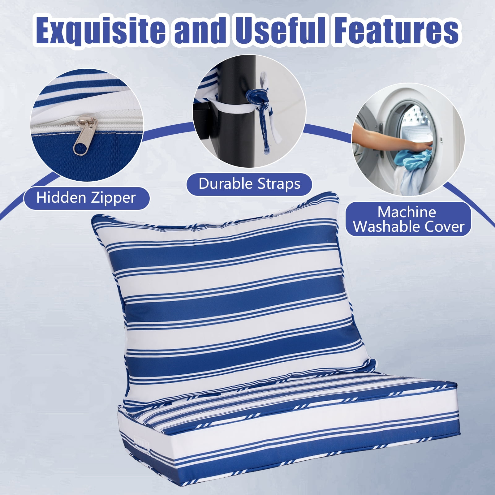 FKS LIFE Outdoor Deep Seat Cushion Set 24 x 24 x 4 Waterproof Fade Resistant with Back Patio Cushion for Chairs and Sofas(1 Set)