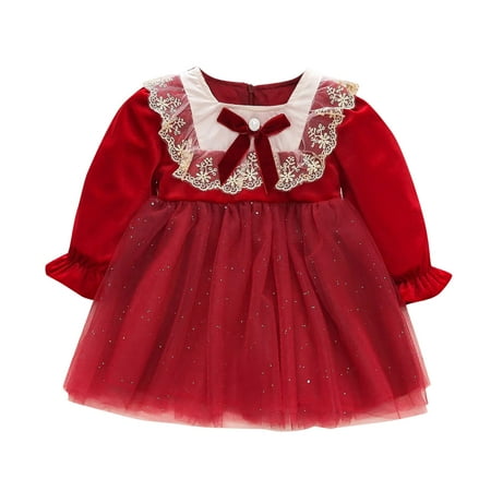 

Kids Toddler Child Baby Girls Long Ruffled Sleeve Patchwork Tulle Dress Princess Dress Outfits