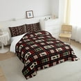thumbnail image 4 of Retro Farmhouse Quilt Bear Deer Patchwork Grid Bedding Set,Country Lodge Cabin Paw Print Comforter Set Full Woodland Animals Rustic Decor,Red Lattice Checkered Buffalo Plaid Decor, 4 of 5