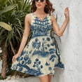 thumbnail image 3 of Vintage Blue Chinoiserie Toile Boat Sundress Sleeveless Dress Summer Women Clothes Dress for Women Dresses, 3 of 7