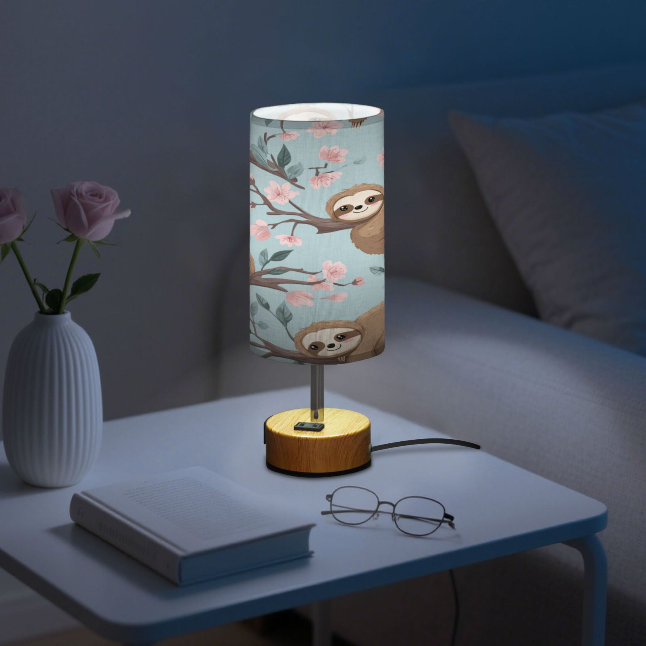 Touch-Control 3-Color Desk Lamp with Plug – Energy-Saving LED + 3 Simultaneous Charging Ports Cute Cartoon Sloth