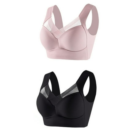 Blphud Comfy Bras for Womens Plus Size Sports Bra for Women 2Pc Women s Large Smooth Soft Bras Underwear Thin Side Fold Side Adjustable Bra Lingerie for Women Sports Bras for Women Pink XXL